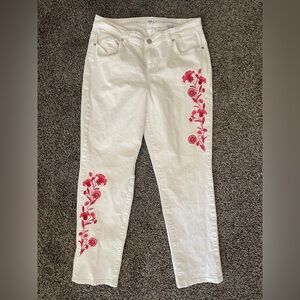 Style & Co. White Jeans with Red Floral Embroidery